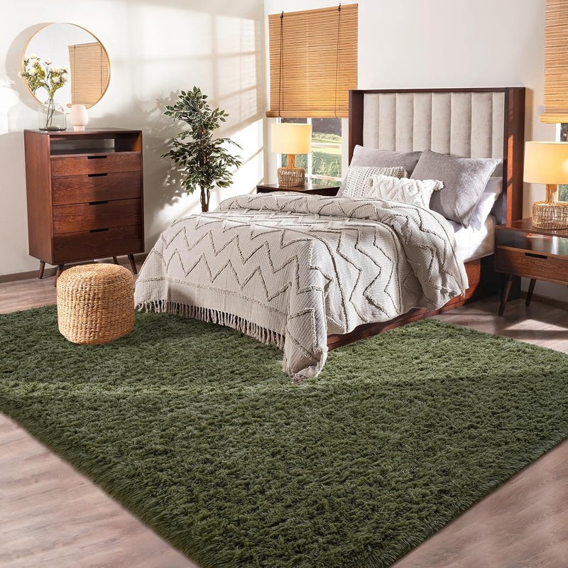 Softlife Rug for Living Room 5.3x7.6 Feet Area Rug for Bedroom Super Soft Shaggy Rugs for Kids Room Fluffy Fuzzy Carpets Long Plush Bedside Rug Nursery Christmas Home Decor for Boys Girls, Olive Green - Image 2